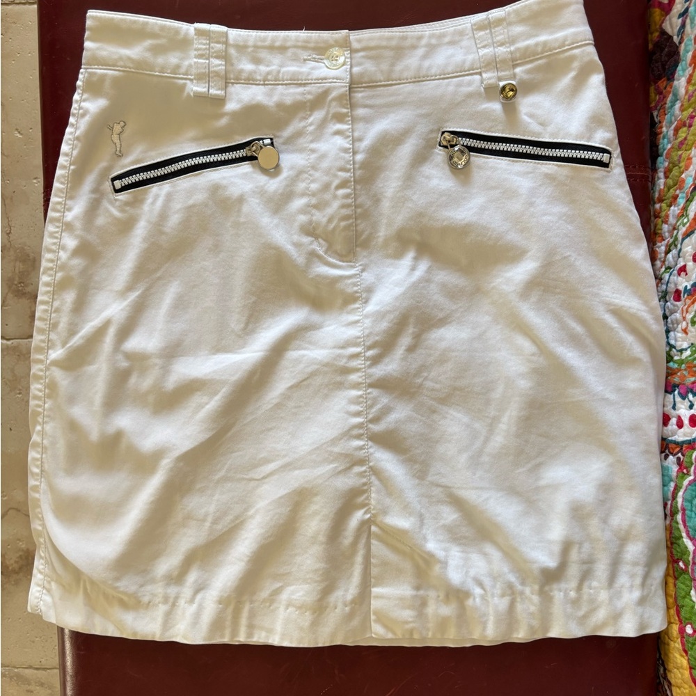Golfino White Skirt with Crystal Zipper Accents